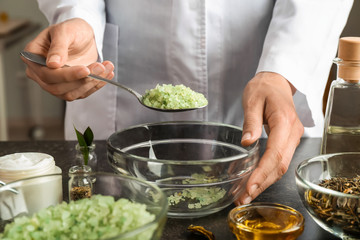 Woman preparing natural cosmetic, closeup