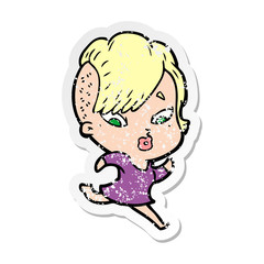 distressed sticker of a cartoon surprised girl