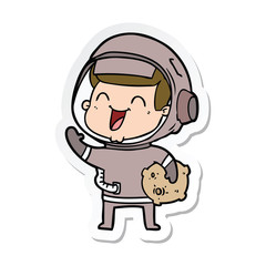sticker of a happy cartoon astronaut