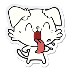 sticker of a cartoon panting dog