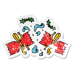 distressed sticker of a quirky hand drawn cartoon popped cracker