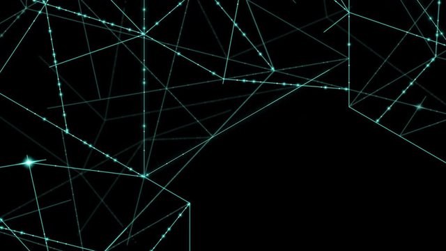 Abstract line lighting frame structure pattern wireframe polygon futuristic bokeh, digital data technology concept design on black background animation 4K with copy space