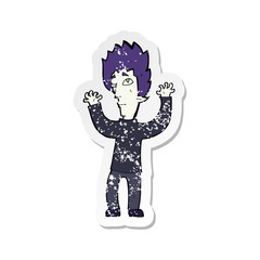 retro distressed sticker of a cartoon vampire giving up