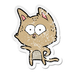 distressed sticker of a cartoon cat