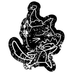 angry cartoon distressed icon of a fox wearing santa hat