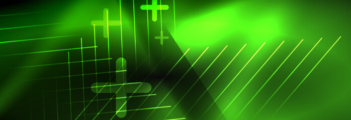 Obraz premium Neon glowing techno lines, hi-tech futuristic abstract background template with lines