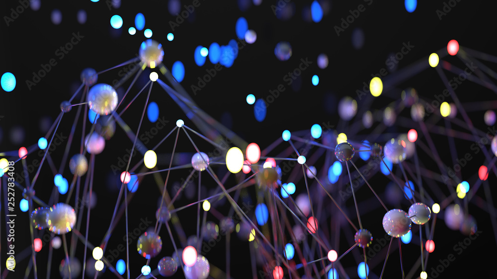 Poster mesh of linked spheres closeup 3d render