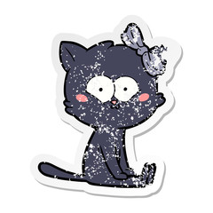 distressed sticker of a cartoon cat