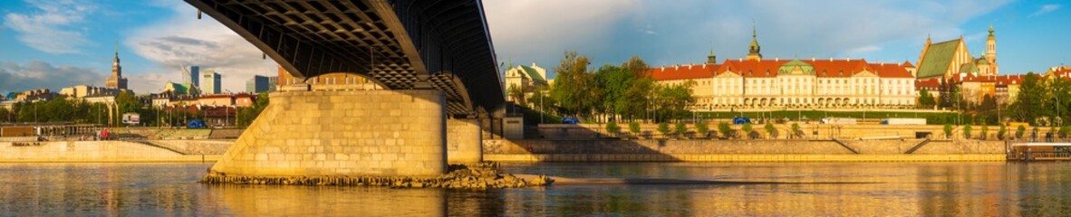 Royal Castle in Warsaw with a panorama of the city,panorama of the city seen from the bank of the Vistula river