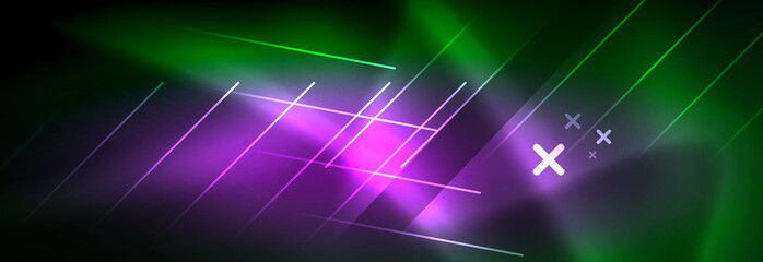 Abstract neon glowing light background. Dark background with lights. Abstract background with neon lights, night view.