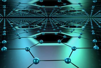 Graphene molecular grid, graphene atomic structure concept background- 3d rendering