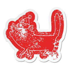 cartoon distressed sticker of a black cat wearing santa hat