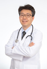 Asian Doctor smiling. isolated on white background.