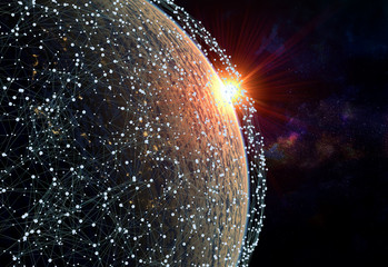 Network and data exchange over planet earth in space .3D rendering .Elements of this image...