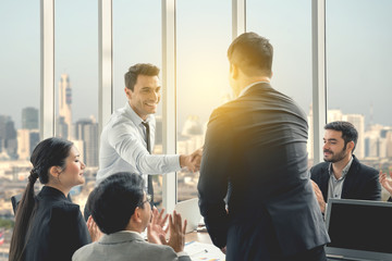 Fototapeta premium Businesspeople discussing together in conference room during meeting at office.