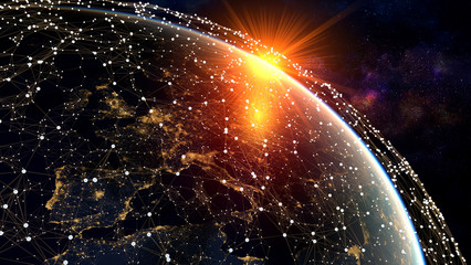 Network and data exchange over planet earth in space .3D rendering .Elements of this image...