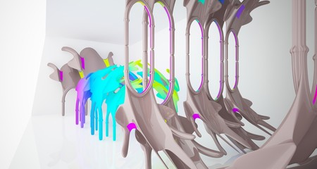 Abstract white and colored gradient  gothic interior. 3D illustration and rendering.