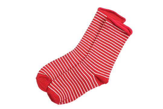 Red And White Stripe Socks Isolated On White Background