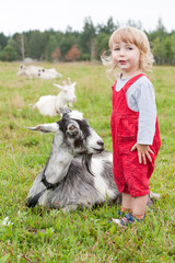 Naklejka na ściany i meble little girl and goat