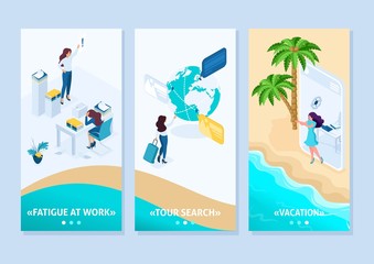 Isometric Girl Does from Office to Vacation