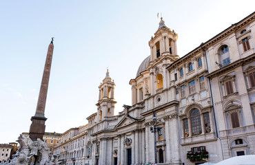 Rome, the building with the obelisk in the Piazza Navona Sunny day on sky background