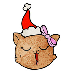 textured cartoon of a cat face wearing santa hat