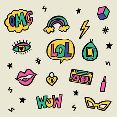 90's style doodle sticker set