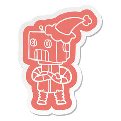 cartoon  sticker of a robot wearing santa hat