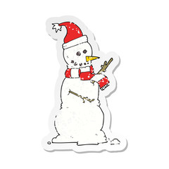 retro distressed sticker of a cartoon snowman