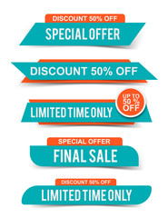 Set of Sale headers or banners, special offer tags, discount stickers. Vector elements for website design