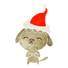 happy retro cartoon of a dog wearing santa hat