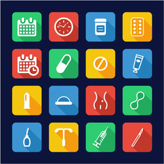 Contraception Methods Icons Flat Design