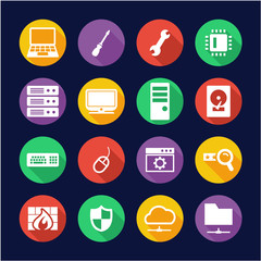 Computer Repair or Computer Service Icons Flat Design Circle