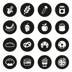 Carbohydrate Food or Carbs Food Icons White On Black Circle