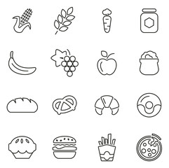 Carbohydrate Food or Carbs Food Icons Thin Line Vector Illustration Set