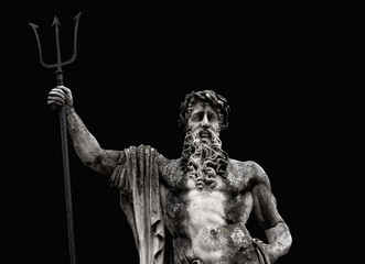 Fototapeta na wymiar Statue of the Roman god of water of Neptune. In Greek mythology, Poseidon
