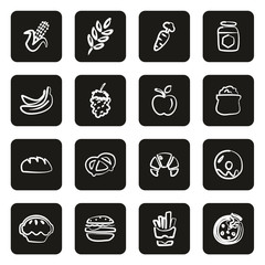 Carbohydrate Food or Carbs Food Icons Freehand White On Black