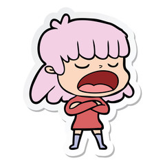 sticker of a cartoon woman talking loudly