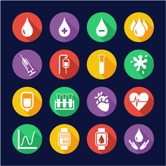 Fototapeta premium Blood or Blood Pressure Icons Flat Design Circle