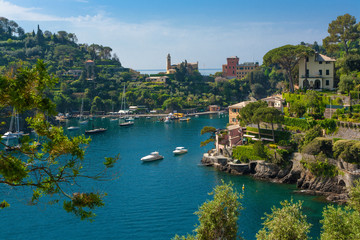Fototapeta na wymiar View of the Portofino bay in Italy