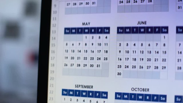 Person looking through calendar on pc, planning annual lending, installment