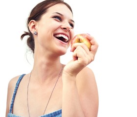 young woman with green apple