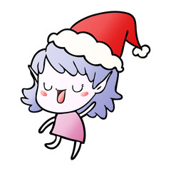 gradient cartoon of a elf girl wearing santa hat
