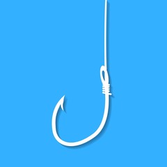 Barbed fish hook illustration on blue background