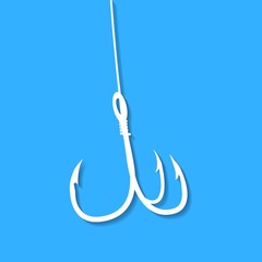 Barbed fish hook illustration on blue background