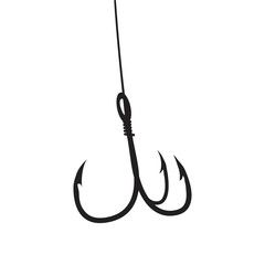 Black fishing hook icon flat isolated on white background.