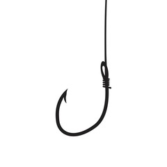 Black fishing hook icon flat isolated on white background.