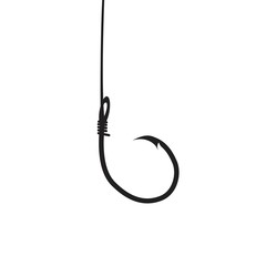 Black fishing hook icon flat isolated on white background.