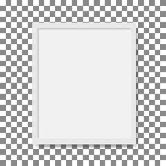 Photo Realistic Square White Blank Picture Frame, hanging on a Wall from the Front. 3d mockup isolated on transparent background. Graphic style template.Vector illustration