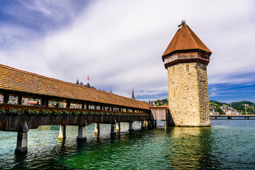 Chapel bridge in the center of Lucerne, Luzern,  Switzerland